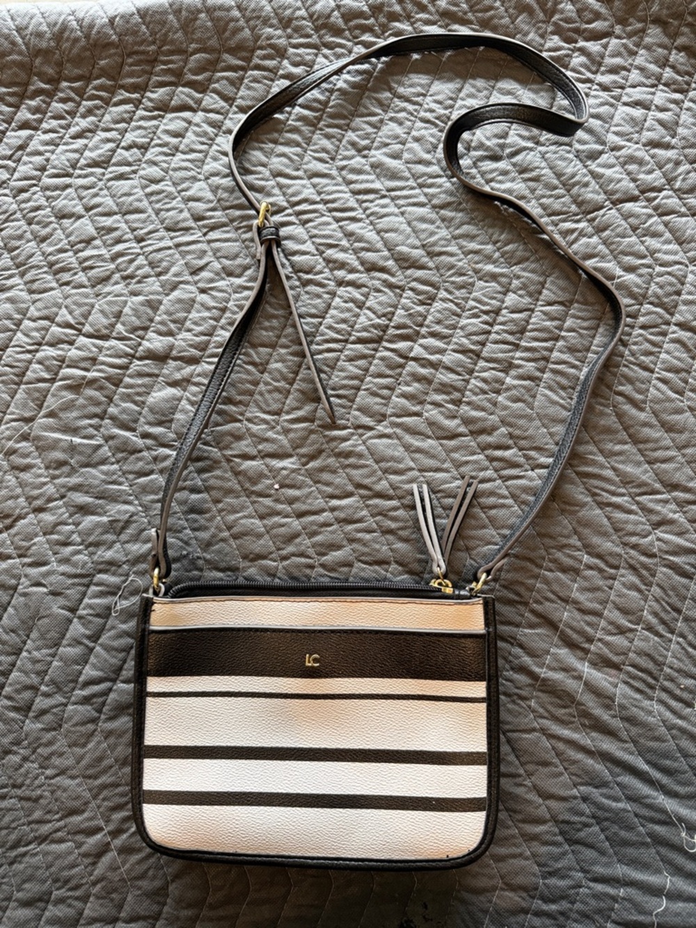 LC Striped Crossbody Bag in Black and White